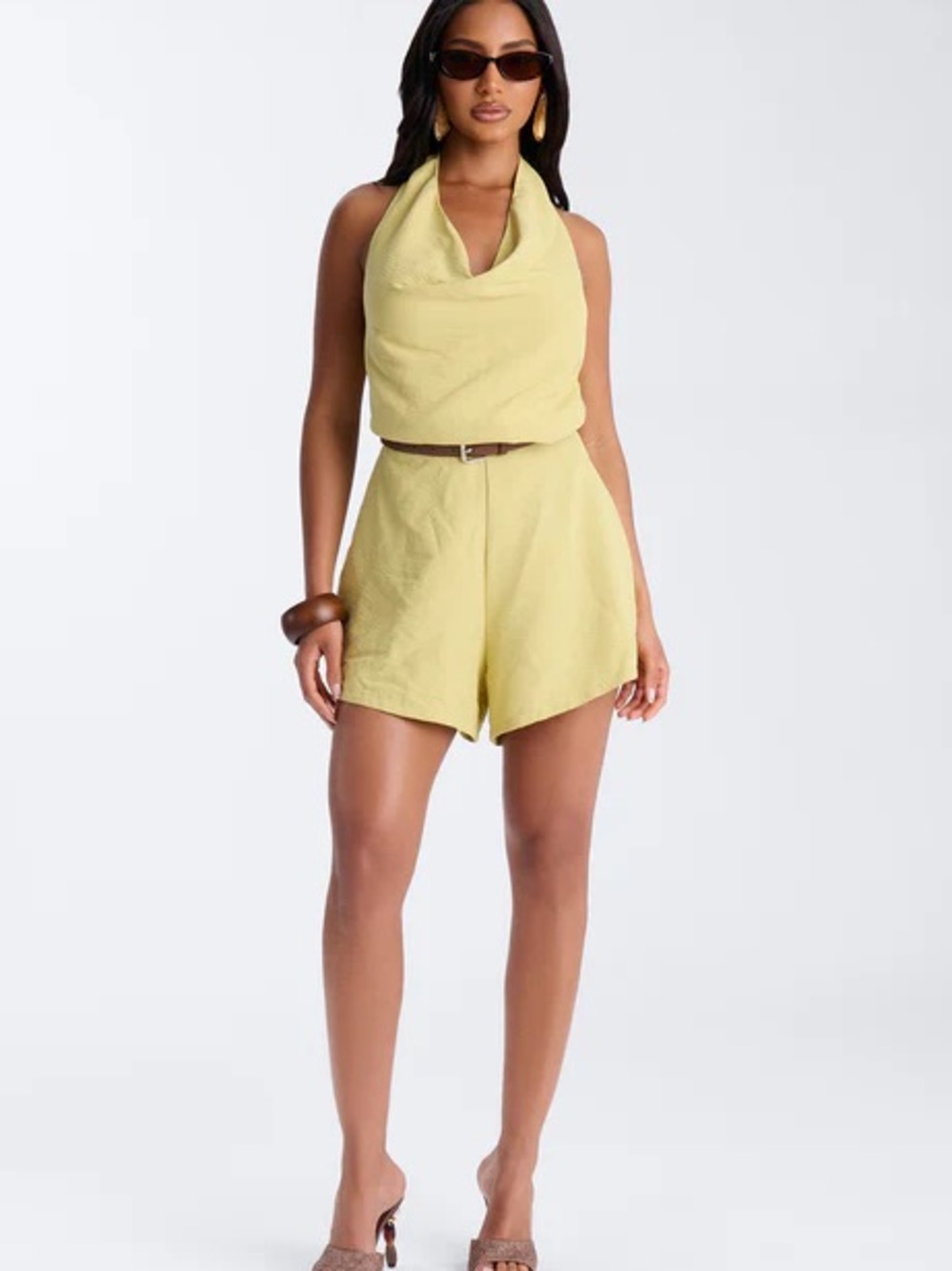 New nib Lemon chartreuse Yellow Cowl Neck Romper size 2x